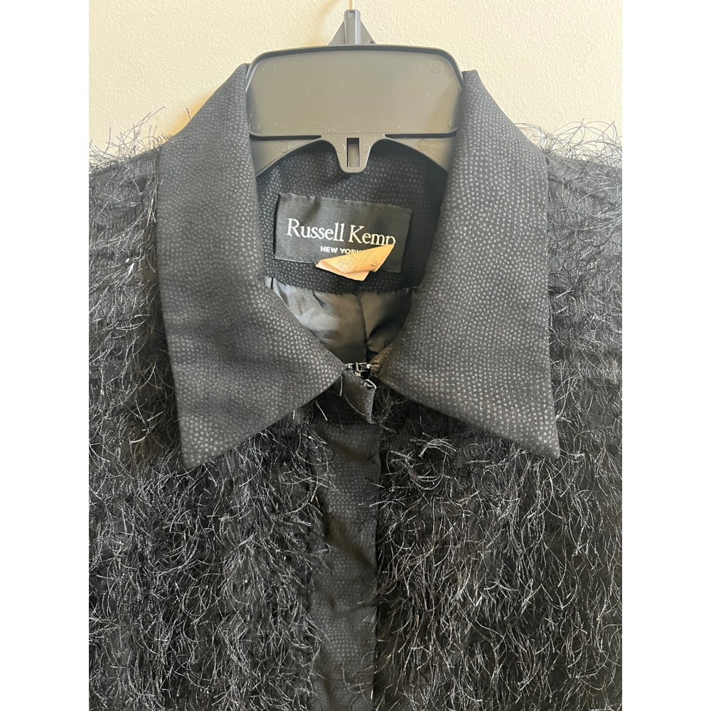 Vintage 90s‎ Russell Kemp New York Black Fringe Textured Jacket Blazer Women 10 - Picture 2 of 11